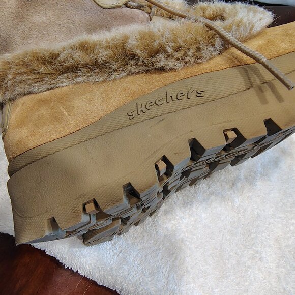 Skechers Outdoor Vintage Y2k Tan Leather Frolic 45708 Faux Fur Winter Boots - Picture 8 of 11